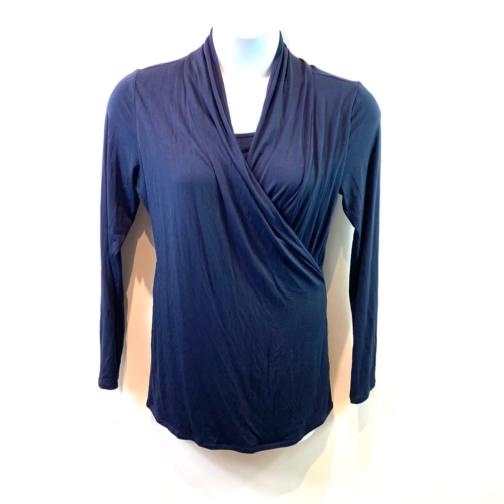 Cake Maternity Womens Top Wrapped Nursing Sapphire Blue Stretch V Neck Sz L NWT